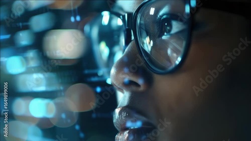 Wallpaper Mural Female character with glasses analyzing digital screens Torontodigital.ca