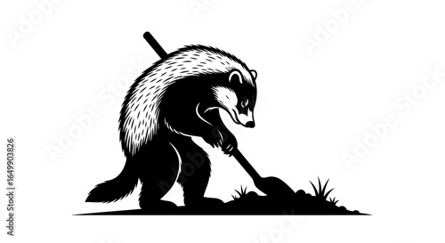 hardworking badger with shovel transparent vector illustration for minimalist designs
