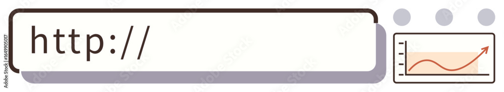 Obraz premium Browser address bar with http text, three dots, and a rising graph symbol. Ideal for internet browsing, web data, analytics, SEO, growth online research and digital marketing themes. A simple flat
