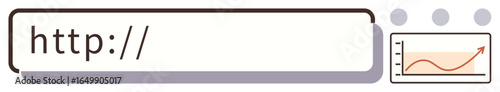 Browser address bar with http text, three dots, and a rising graph symbol. Ideal for internet browsing, web data, analytics, SEO, growth online research and digital marketing themes. A simple flat