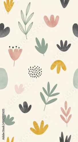 Wallpaper Mural Delicate botanical pattern with soft pastel watercolor elements design Torontodigital.ca