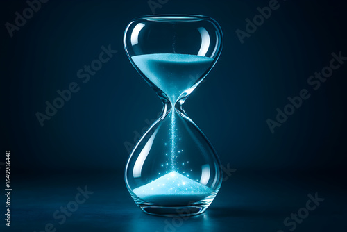 Glowing Hourglass Timer on Dark Blue Background