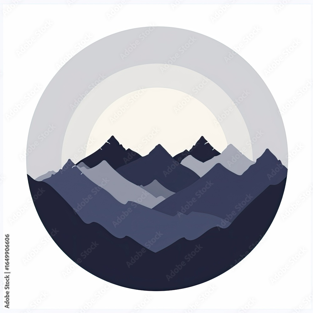 Naklejka premium Minimalist mountain range sunset circle art print