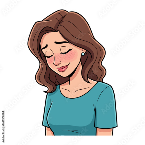 Graceful Contemplation: An illustration of a serene young woman, her eyes gently closed and a gentle smile adorning her lips, suggesting a moment of quiet contemplation or introspection.