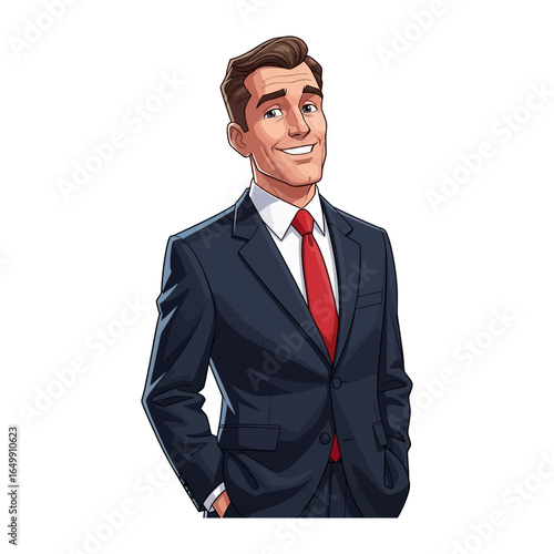 Confident Businessman: A stylishly dressed man exudes confidence and approachability, radiating positivity in his business attire, perfect for corporate imagery.