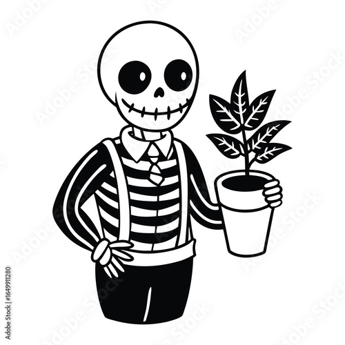 Skeleton holding plant svg