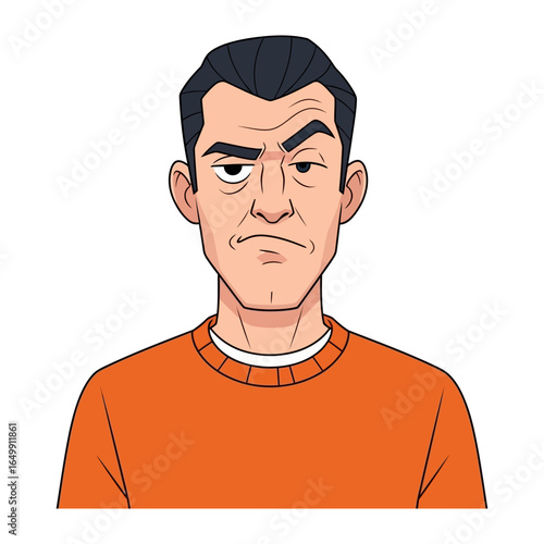 Skeptical Reflection: A man with furrowed brows and a subtle frown, expressing doubt and suspicion.