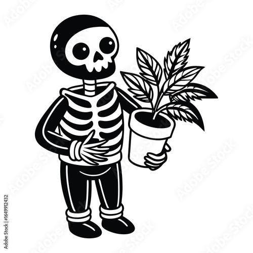 Skeleton holding plant svg