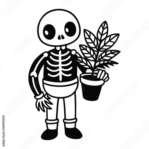 Skeleton holding plant svg