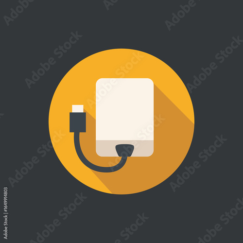 Flat Vector External Hard Drive Icon – Digital Storage and Data Backup Symbol