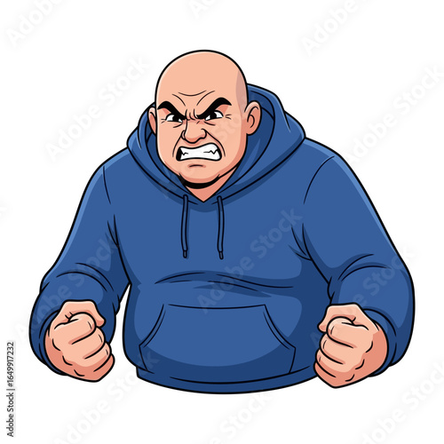Rage and Fury: A bald individual is shown in a dynamic illustration, embodying raw aggression and intense fury.
