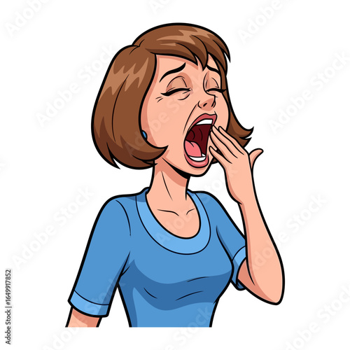 Exhaustion and Yawn: A young woman is experiencing drowsiness, and the need to sleep. the feeling of the moment is fatigue 