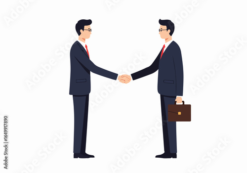 Two businessmen shaking hands in a formal agreement, symbolizing partnership and successful deal conclusion.