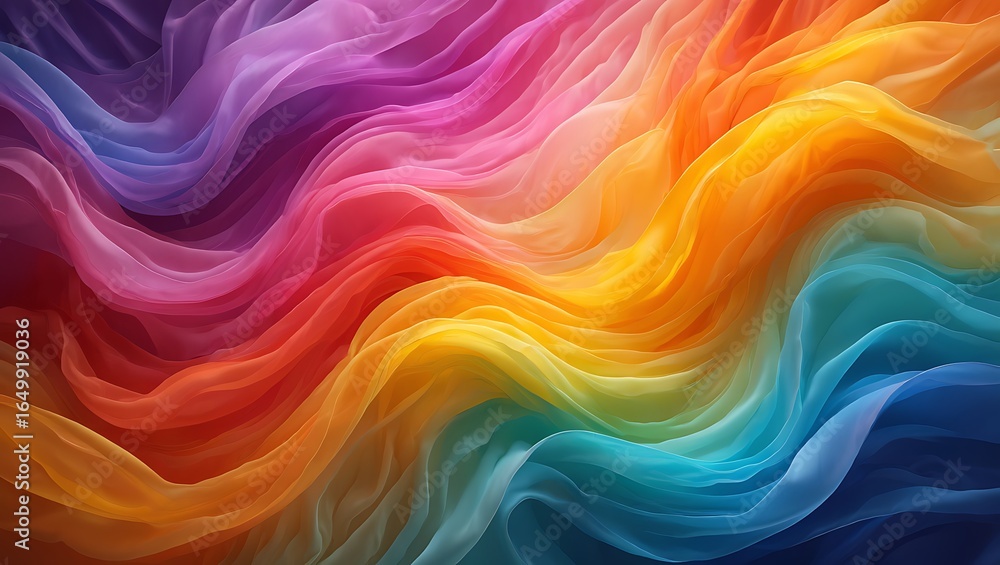 Fototapeta premium Vibrant Rainbow Flowing Fabric Waves Abstract Background with Soft Translucent Layers