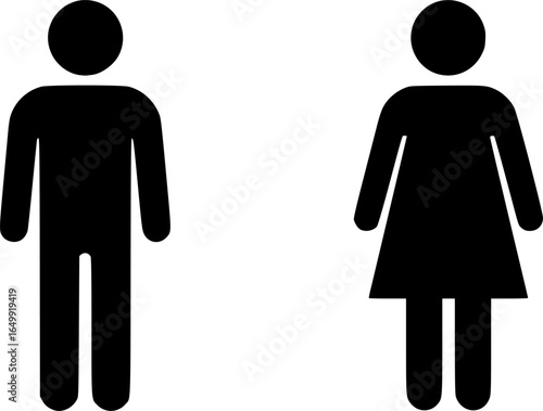 Restroom Icon: Simple and universally understood symbols representing male and female restrooms. Perfect for public signage or informational graphics.