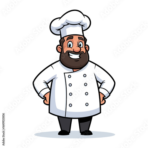 Confident Chef's Culinary Journey: A skilled chef, impeccably dressed in a pristine uniform, embodies culinary expertise and joy. The image captures a spirit of gastronomic mastery.