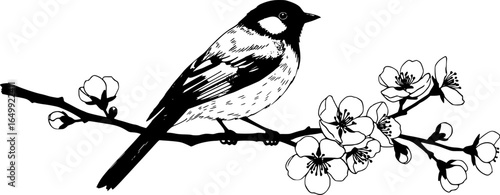 chickadee line art silhouette vector illustration	