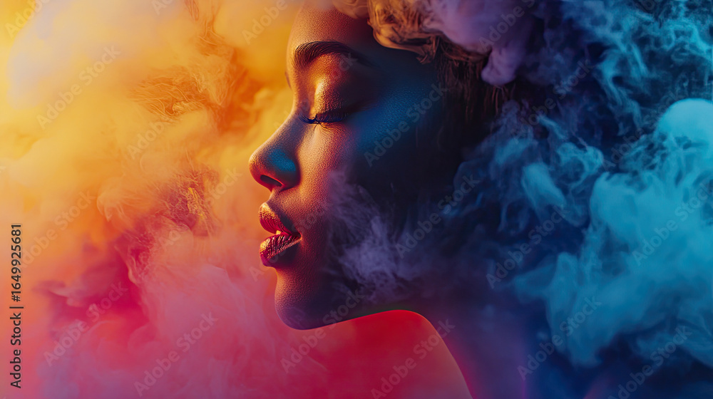 Fototapeta premium A colorful artistic representation of a girl with vibrant smoke trails