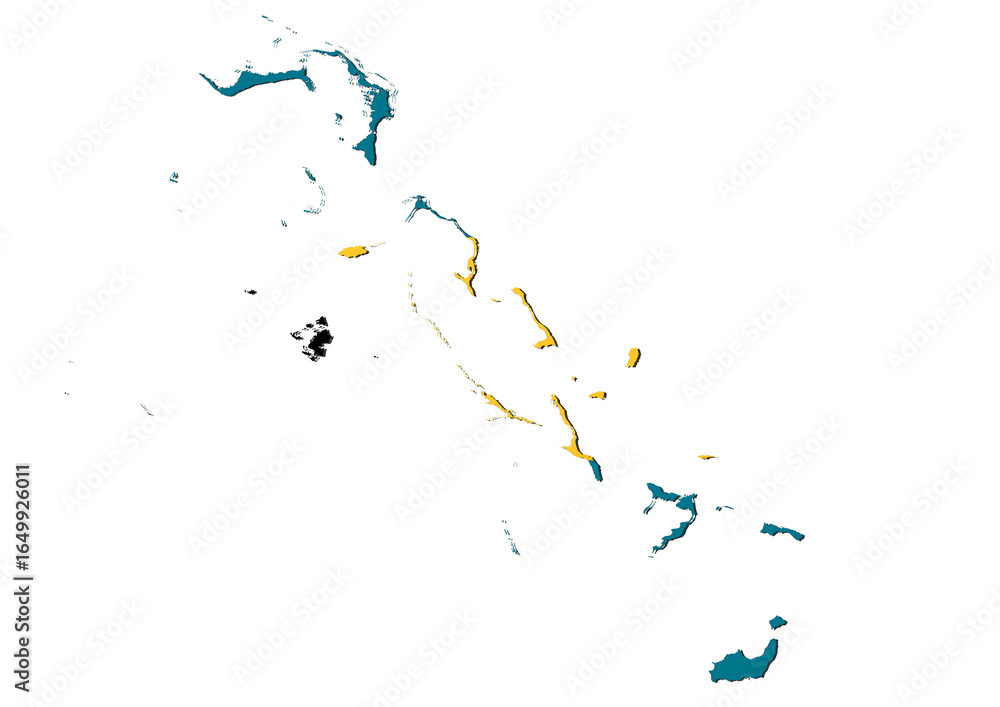 Obraz premium Illustration of Bahamas map with national flag inside 