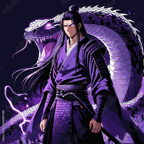 anime vector illustration of a snake demon man