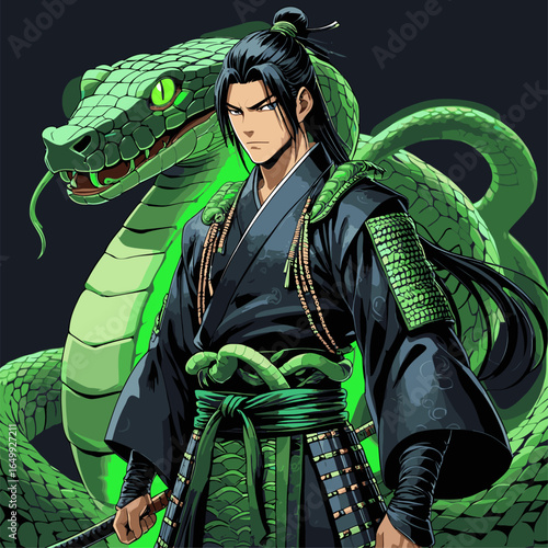 anime vector illustration of a snake demon man