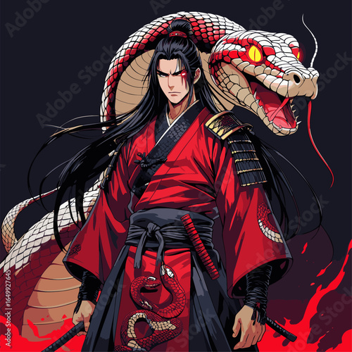anime vector illustration of a snake demon man