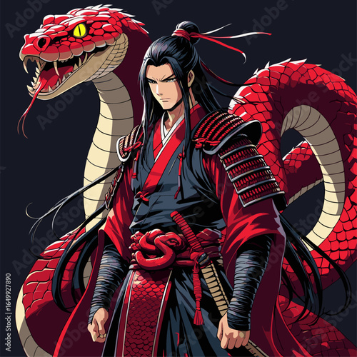 anime vector illustration of a snake demon man