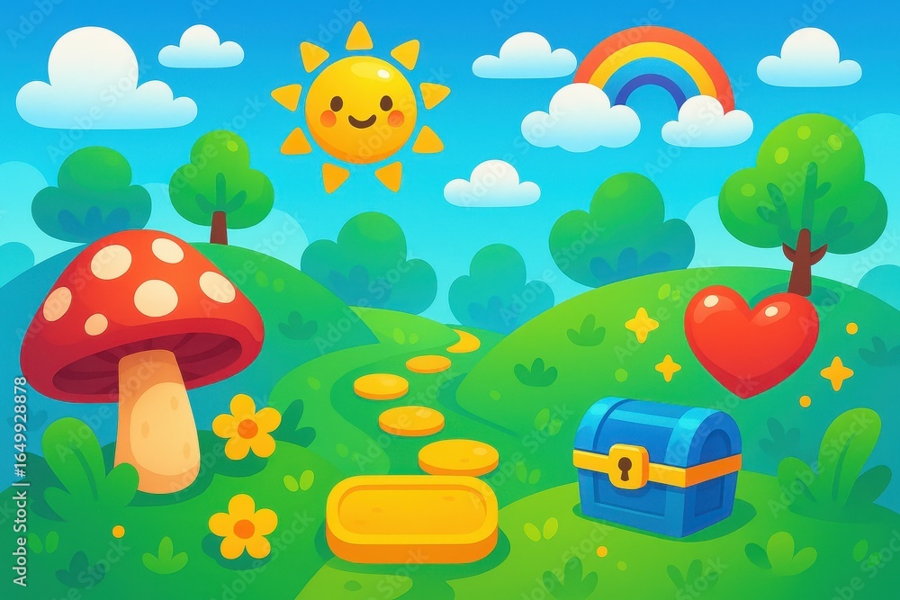 Fototapeta premium Colorful Game Interface Background with Playful Cartoon Design and Child-Friendly Graphics