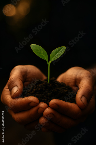 Zarte Pflanze in schützenden Händen