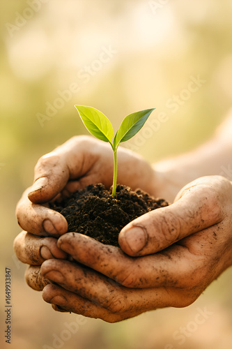 Zarte Pflanze in schützenden Händen