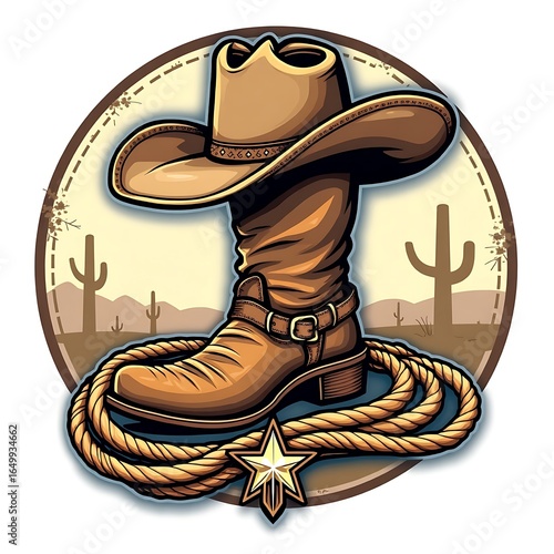 T Shirt Design Western vector illustration of cowboy boots with a snake and hat