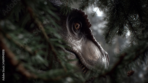 Head of t-rex among the bushes