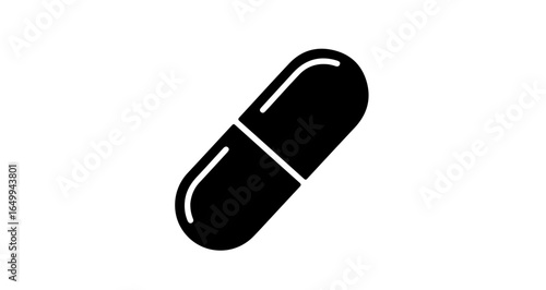 Object black capsule pill medication vector illustration for healthcare and pharmaceutical industry design element vector