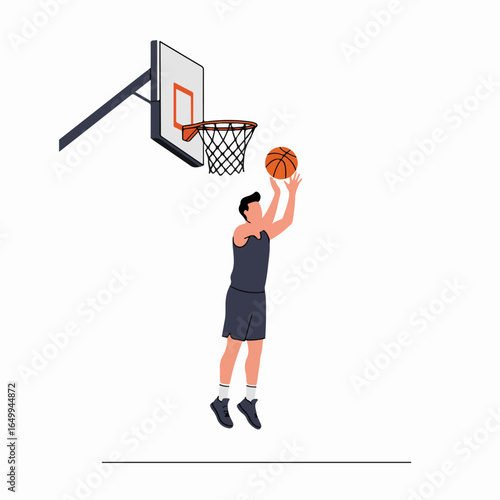 Dynamic vector illustration of a basketball player executing a jump shot on a clear background.