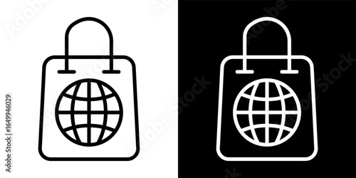 e-commerce, shop globally, product, online, market, icon outline style vector, illustration design graphic resource for web design, mobile apps, ui design and print.