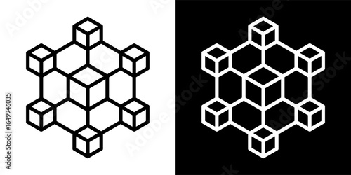 blockchain, hexagon cube, network, isolated, , icon outline style vector, illustration design graphic resource for web design, mobile apps, ui design and print.