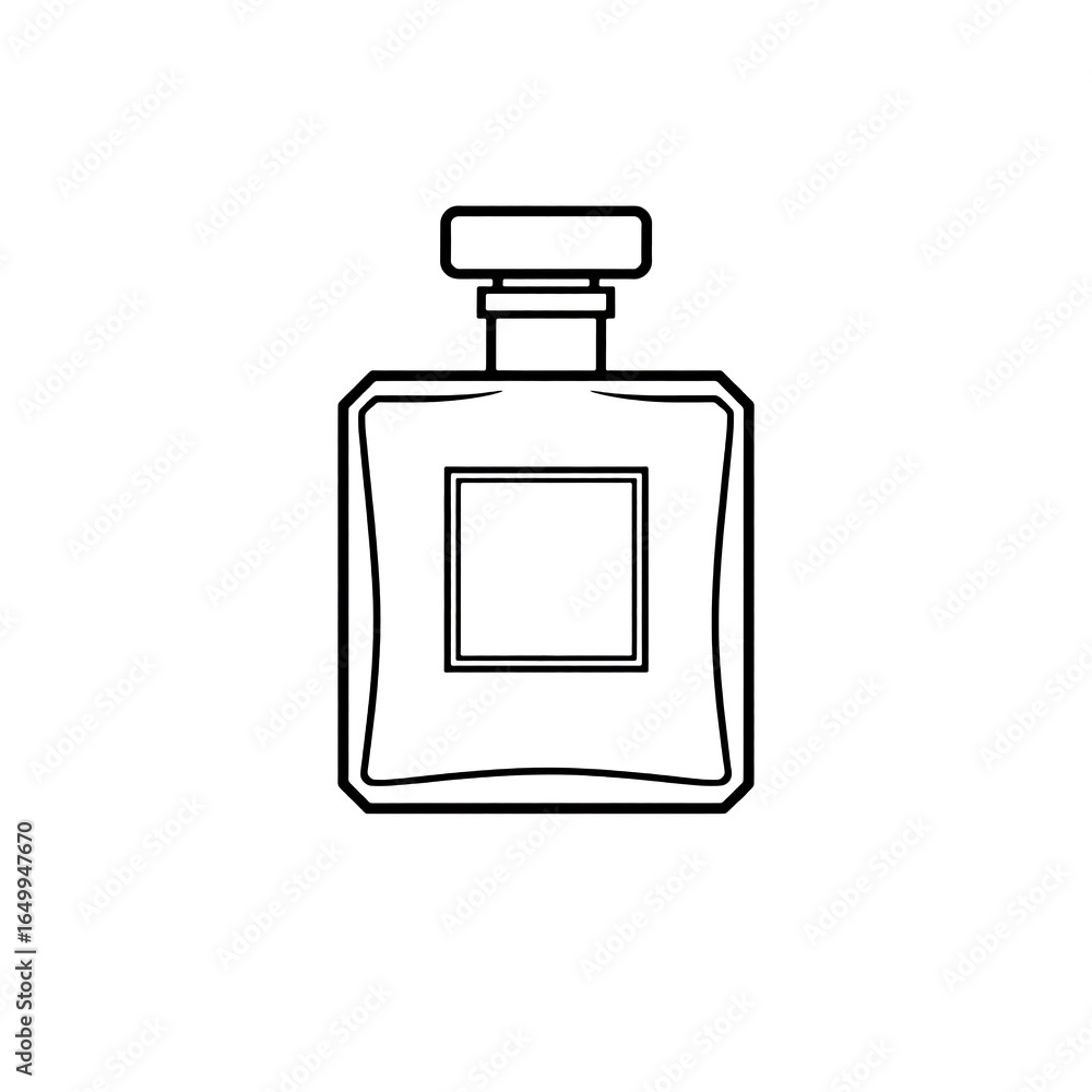 Line illustration of a square perfume bottle with elegant design. Line illustration of a square perfume bottle with elegant design.