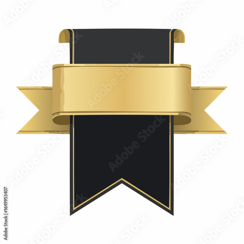 black and gold ribbon banner isolated on white
