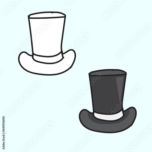 Classic Top Hat Set Vector Illustration Hand Drawn Style
