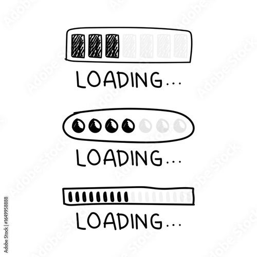 Sketch design loading bar illustration in black and white. Hand drawn cartoon style progress bar