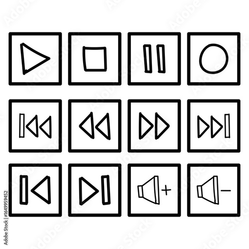 Hand Drawn Media Player Button Icons Doodle Set