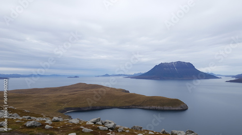 View over Langvatnet-lake from N.shore. TverrelfTindan mountain on S.shore. 0020