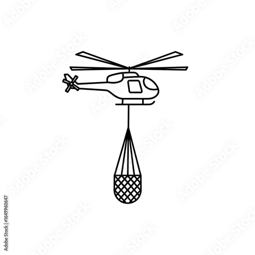 Aerial assistance: A minimalist rendering showcasing a helicopter gracefully transporting cargo using a sling