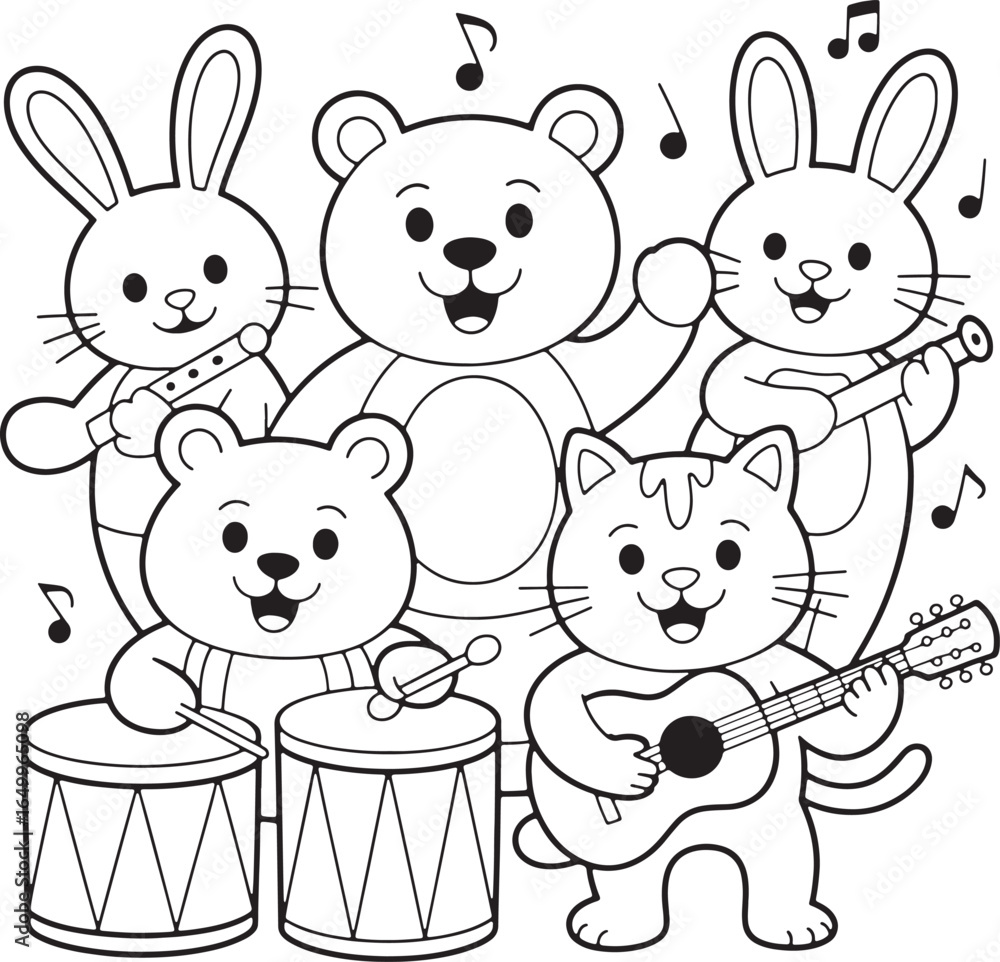 Fototapeta premium Colorful Cartoon Animals Playing Musical Instruments Together