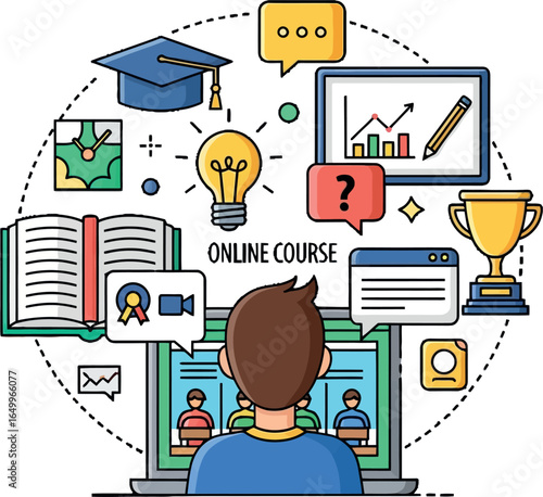 A comprehensive online course experience showcasing the synergy of e-learning, digital education, and virtual knowledge acquisition for modern learners embracing future skills.