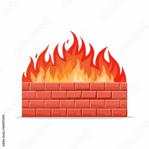 red hot fire wall isolated on white