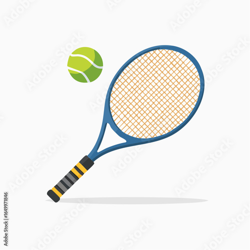 Flat vector icon of a tennis racket with a ball, representing tennis sports and outdoor activities.