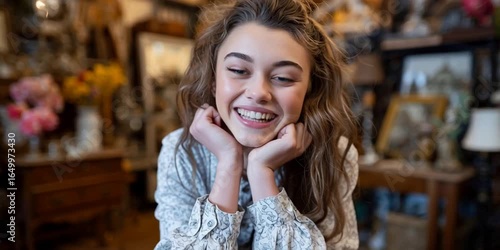 Wallpaper Mural Woman antiquing in a store with vintage collectibles and products - entrepreneurial store owner Torontodigital.ca