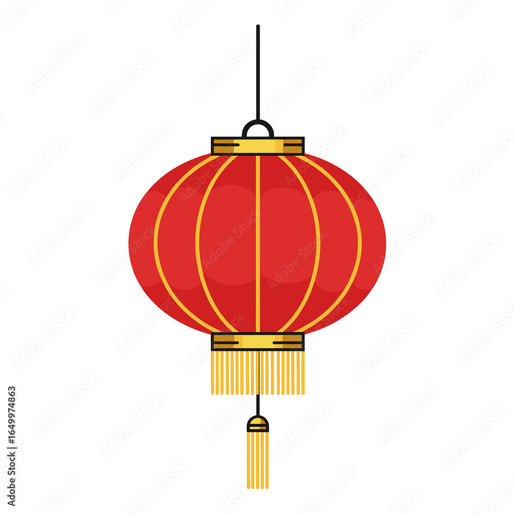Obraz premium Red Lantern with Tassels. Traditional Chinese, festive red, National Day China, Mid-Autumn Festival, good luck. For cultural design, holiday decor