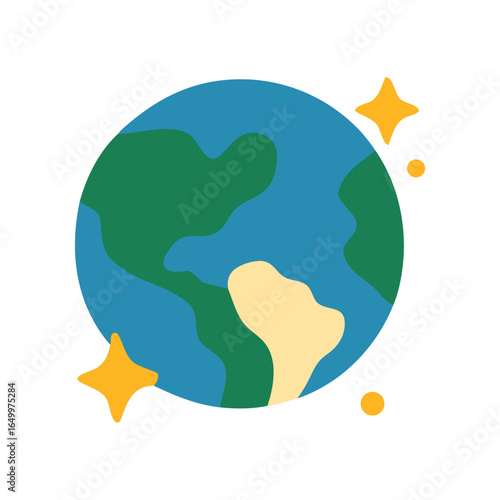 Planet earth surrounded by yellow stars, perfect for educational materials, childrens books, or sciencerelated designs. Great for all ages.